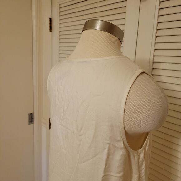 Embroidered Lace Yoke Cream Sleeveless Blouse Kensie Medium Boho Top - Picture 6 of 7